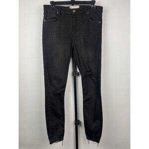 Free People Dark Black Wash Distressed Raw Hem Stretch Skinny Jeans Size‎ 28